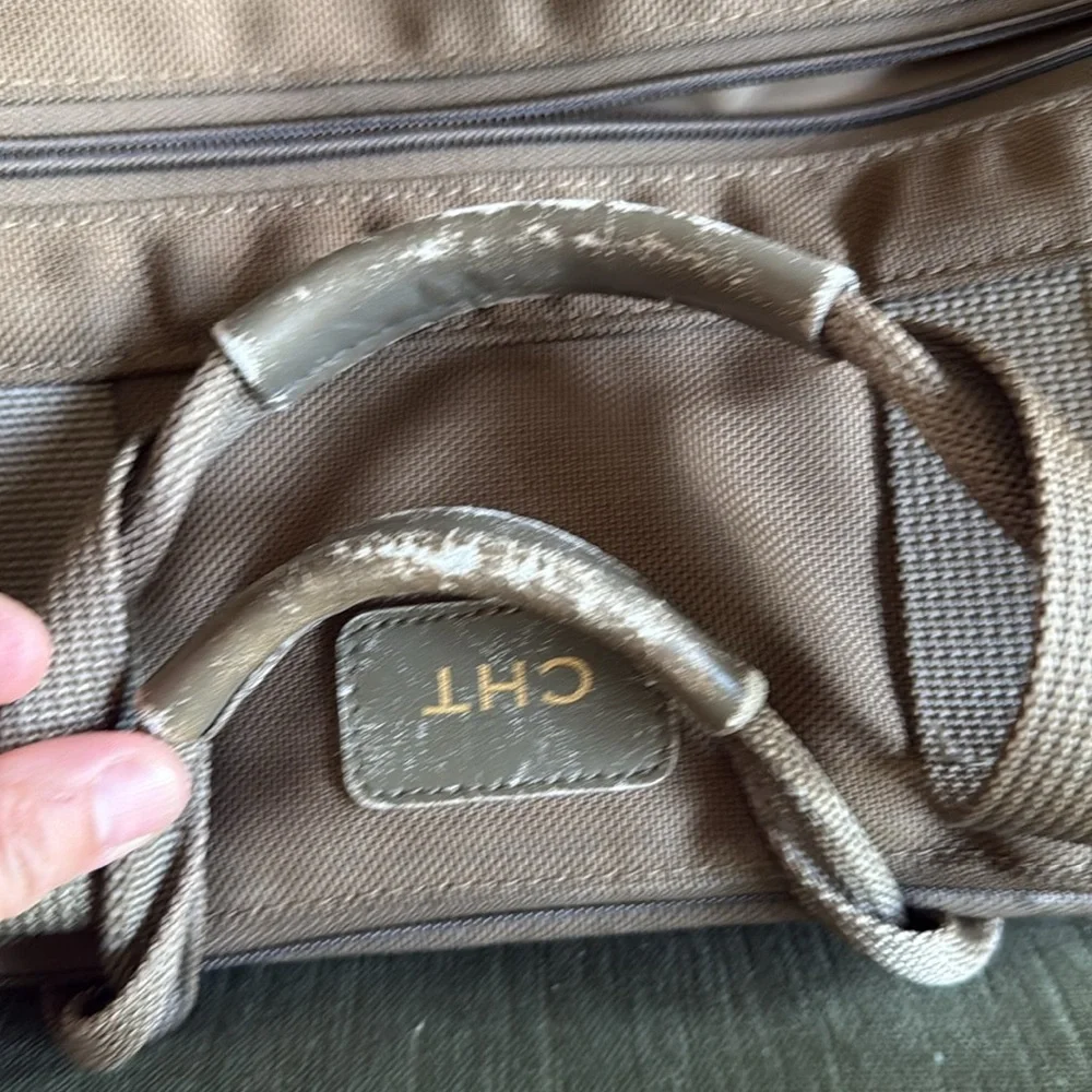 Tumi olive brown nylon leather combo briefcase laptop bag monogram cht used